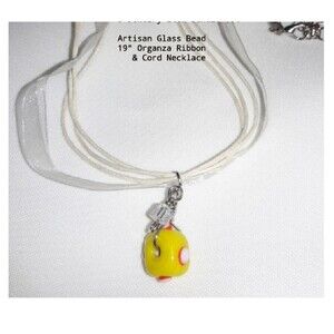 Boho Pendant  #053L Murano Glass Pendant Organza Necklace Layered Necklace 19" l